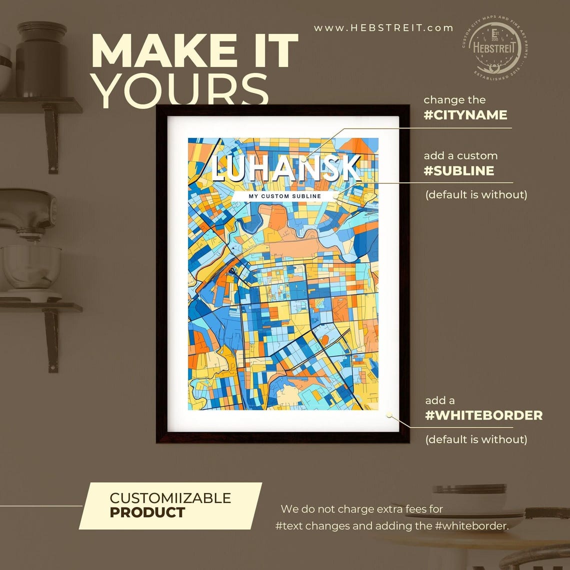 Luhansk Ukraine Colorful Blue and Orange City Street Map Poster - Image 3