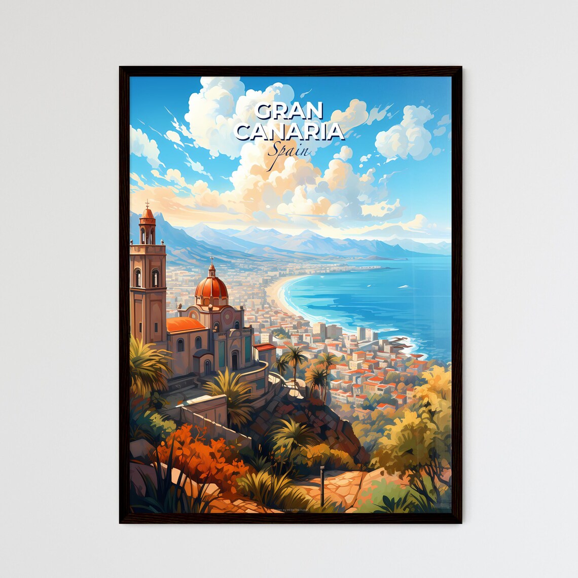 Gran Canaria Spain Cathedral Dome Coastal Beach Town Travel Poster