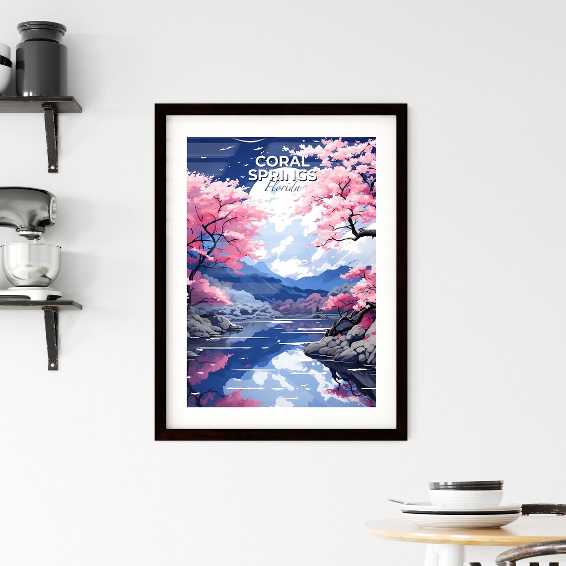 Coral Springs Florida A River With Pink Trees And Mountains Travel Skylines Collection Customizable - Image 2