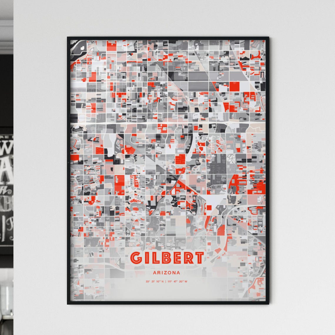 Gilbert Arizona City Map Art Modern Red Gray Coordinate Poster