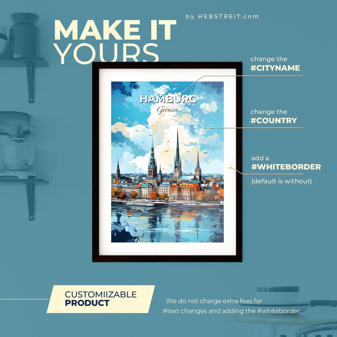 Hamburg Germany Church Towers Harbor Waterfront Travel Poster - Image 2