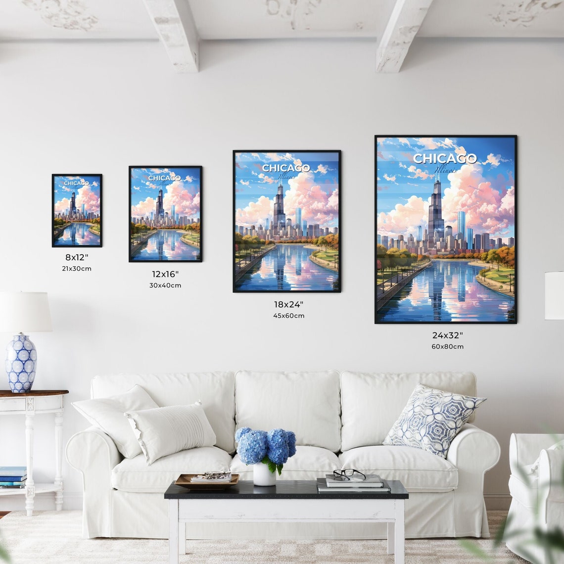 Chicago Illinois Downtown Skyline River Reflection City Travel Poster - Image 3