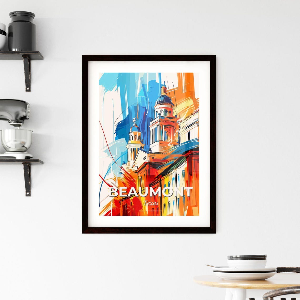 Beaumont Texas Vibrant Watercolor Downtown Skyline Art Poster - Image 2
