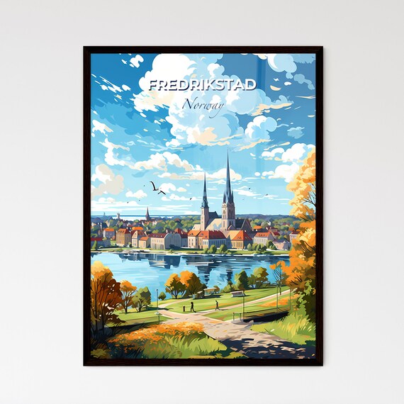 Fredrikstad Norway Illustrated Twin Spire Cathedral Travel Poster