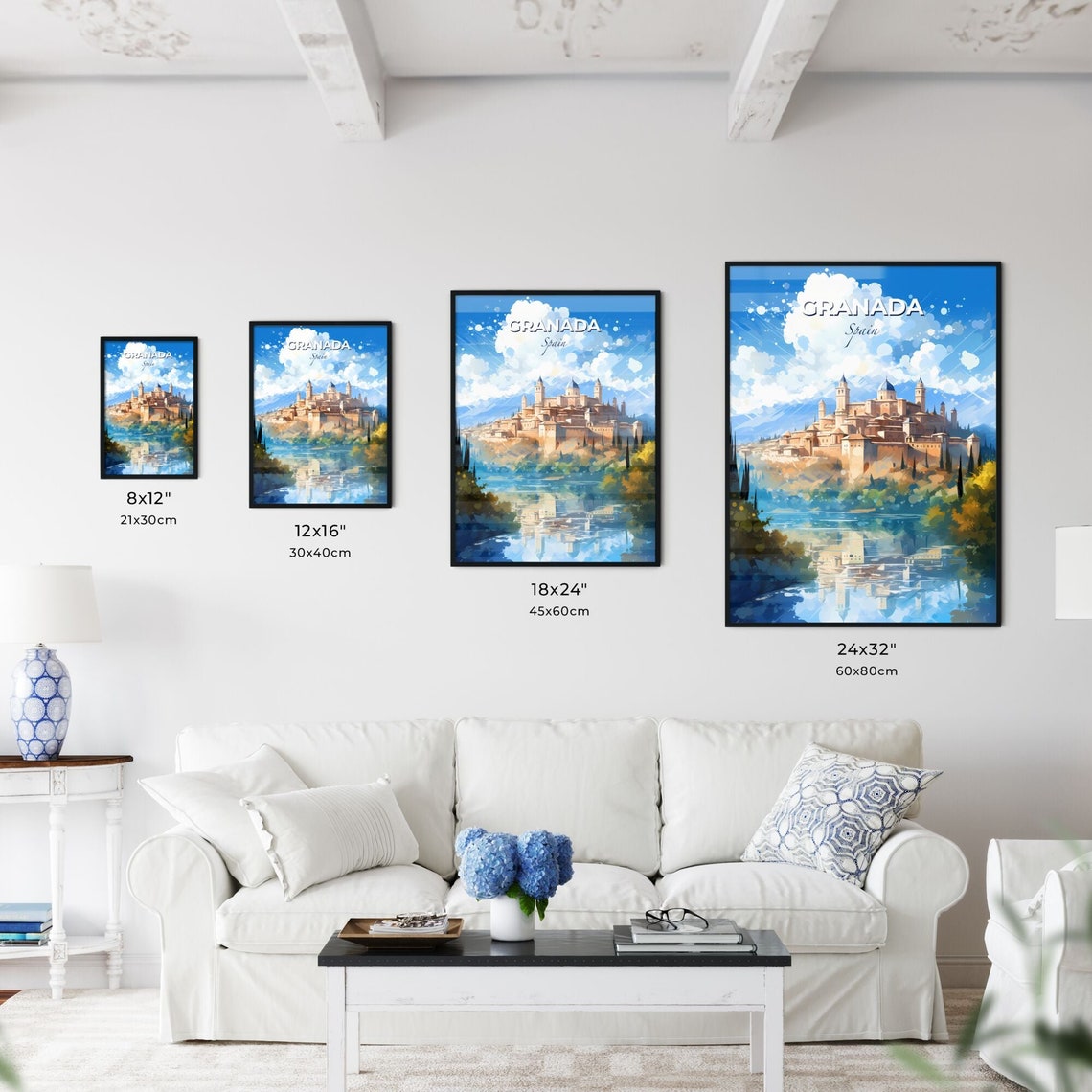 Granada Spain Hilltop Castle Riverside Watercolor Travel Poster - Image 3