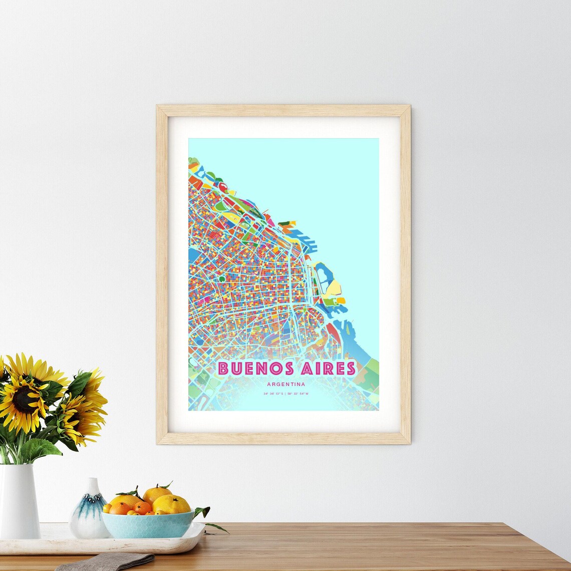 Buenos Aires Argentina Crazy Colorful Mosaic City Map Art Poster - Image 2