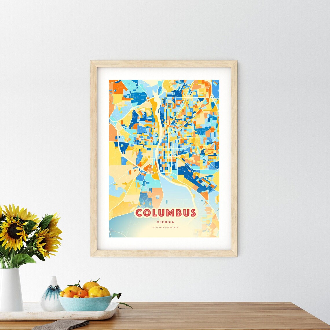 Columbus Georgia Vibrant Colorful Blue Orange City Map Art Poster - Image 2