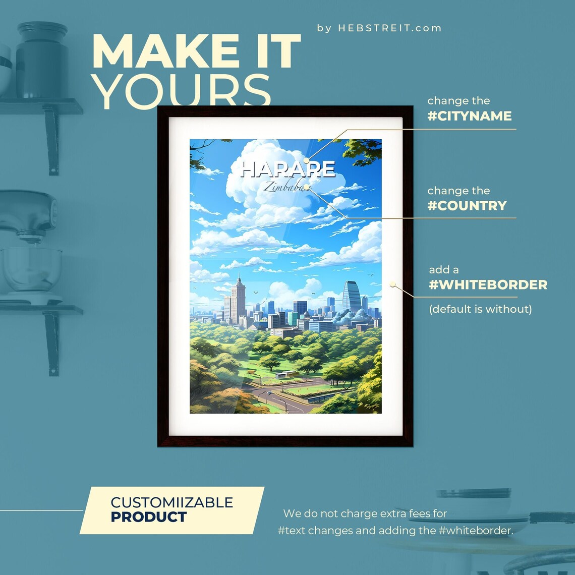 Harare Zimbabwe City Skyline Green Park Blue Sky Travel Poster - Image 2