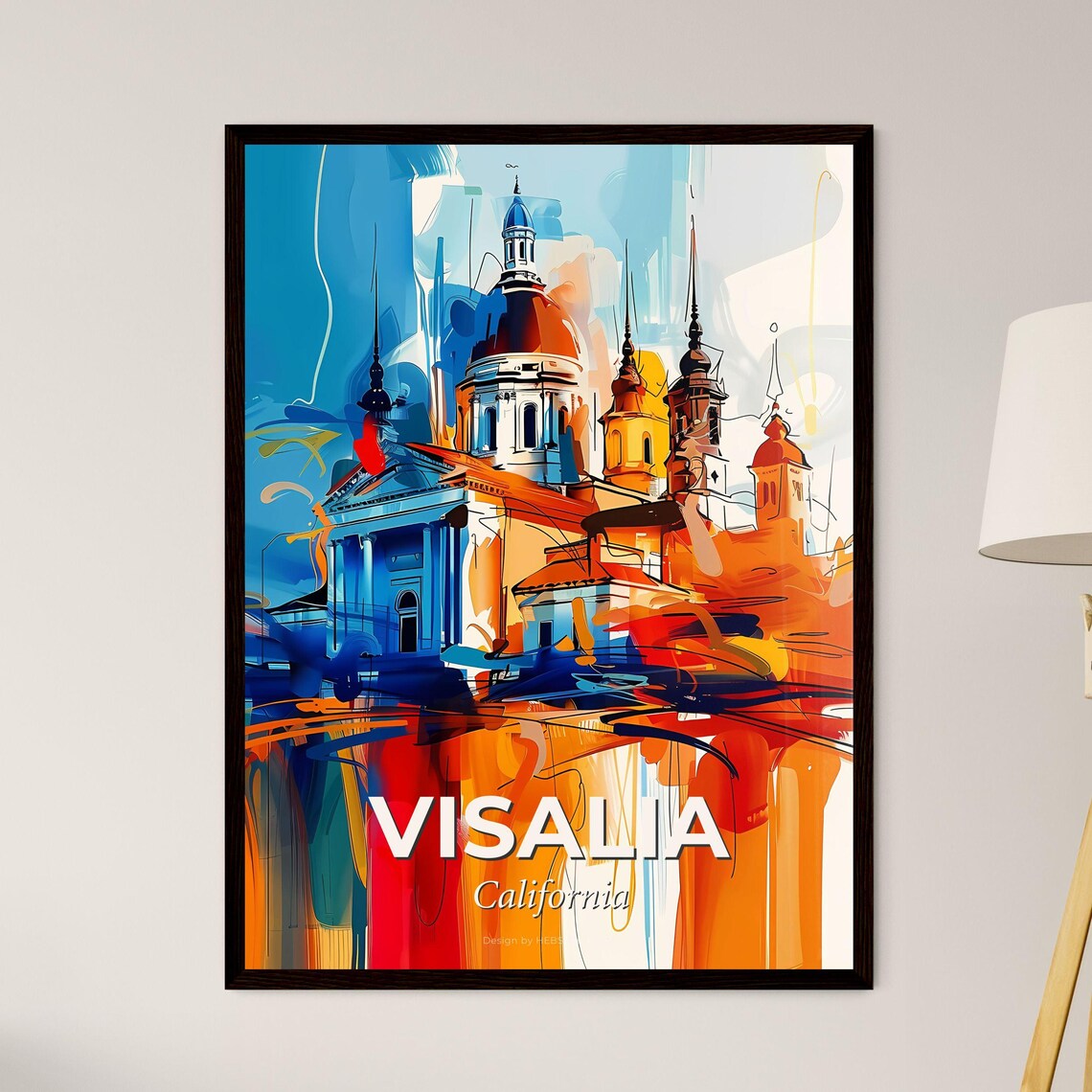 Visalia California Vibrant Watercolor Church Cityscape Poster