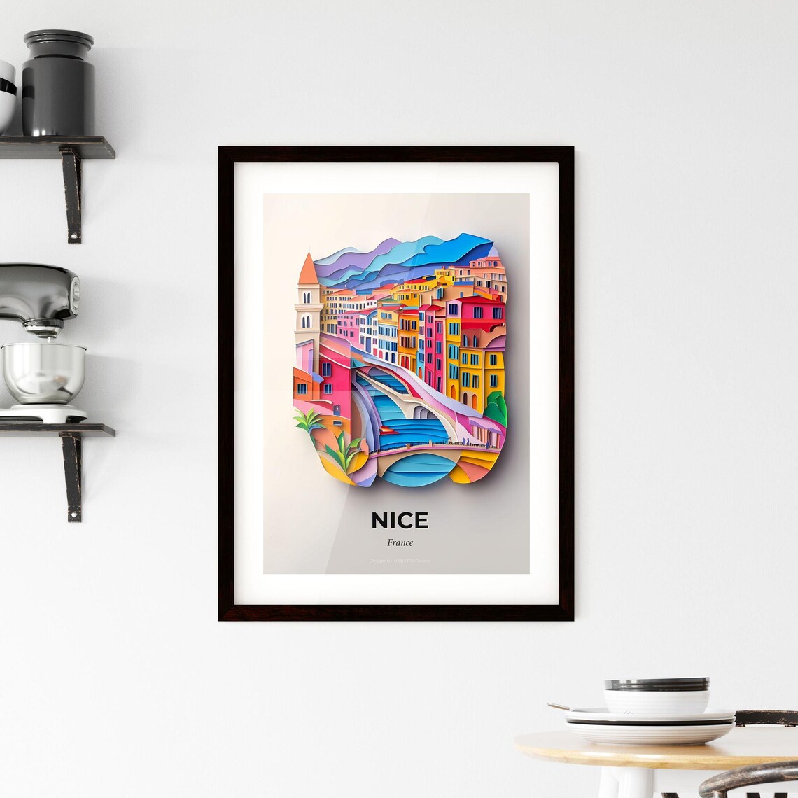 Nice France Riviera Colorful Papercut Old Town Travel Poster - Image 2