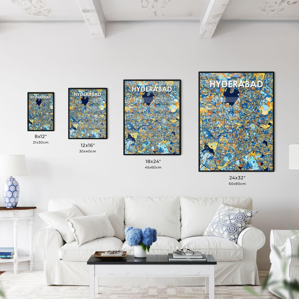 Hyderabad India Bold Colorful Vibrant City Street Map Art Poster - Image 3