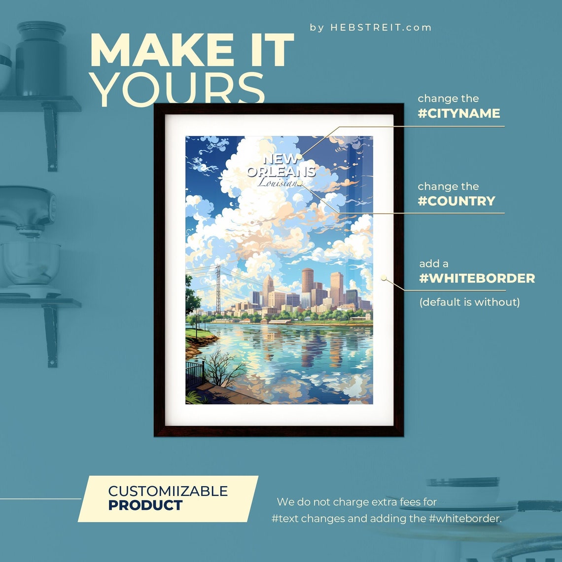 New Orleans Louisiana Skyline Across The Mississippi River Poster - Image 3