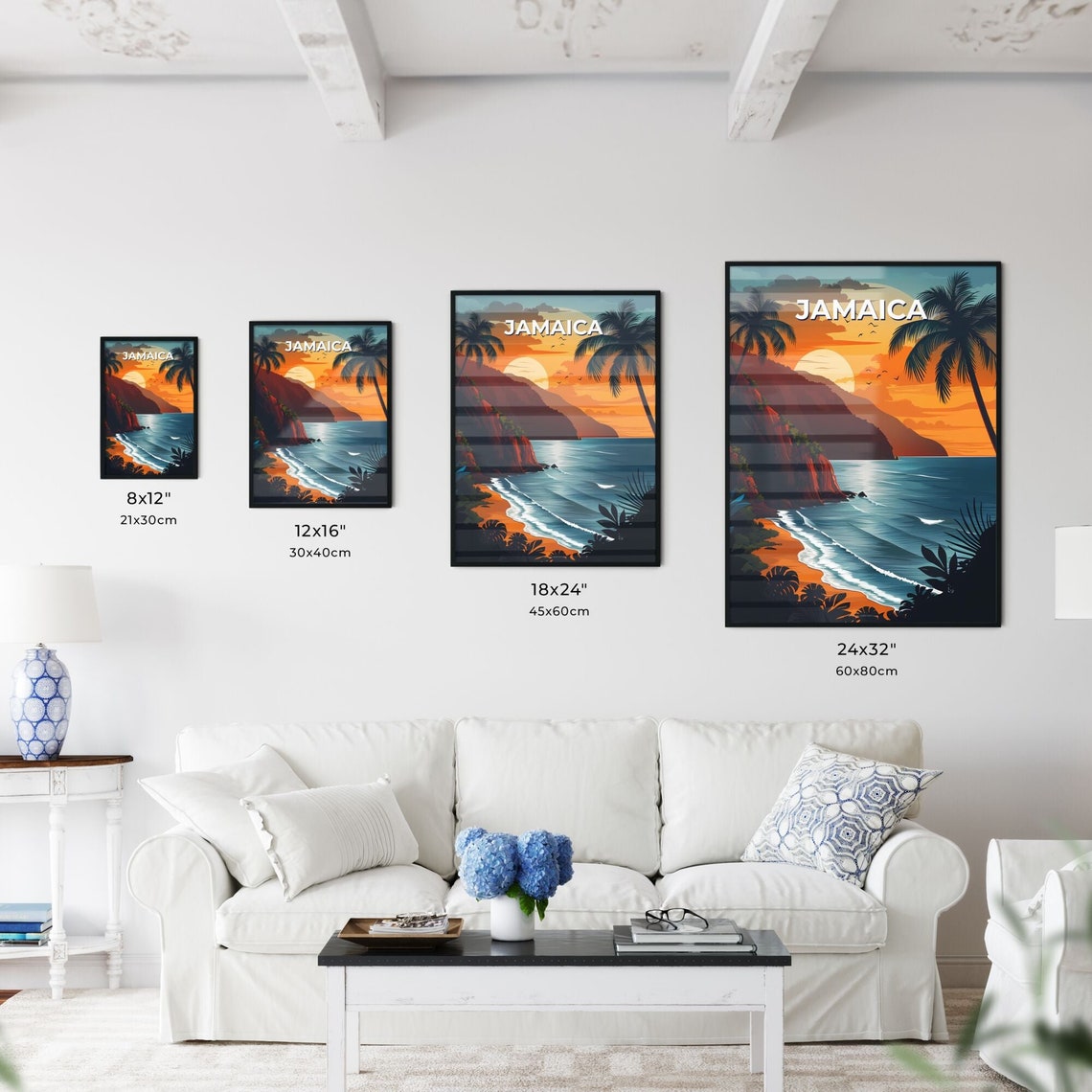 Jamaica Sunset Beach Cliffs Palm Trees Ocean Vintage Travel Poster Art - Image 3
