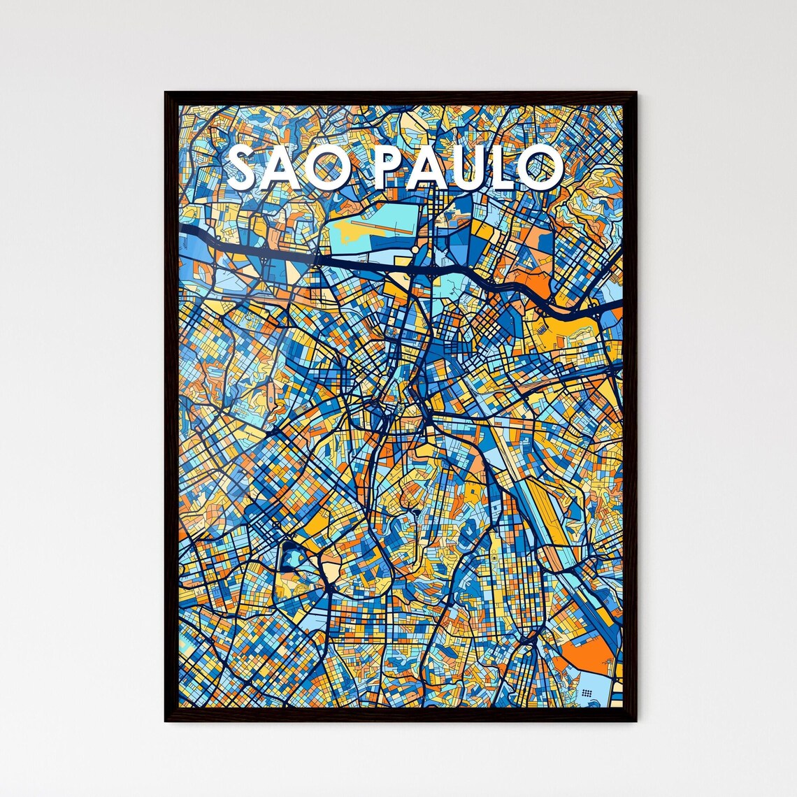 Sao Paulo Brazil Colorful Vibrant City Street Map Art Poster