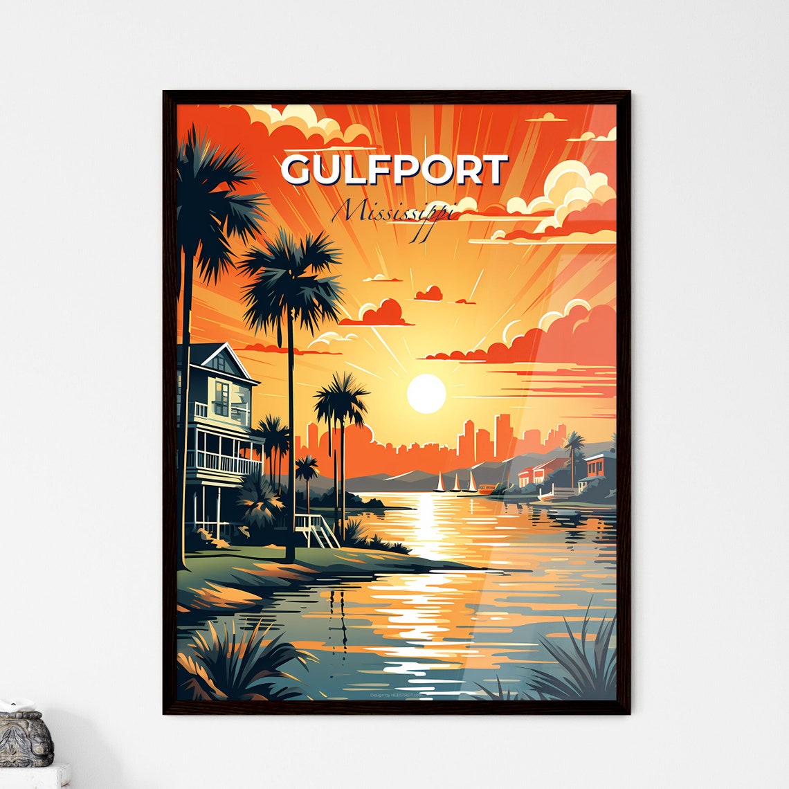 Gulfport Mississippi Sunset Palm Beach House Sailboat Poster