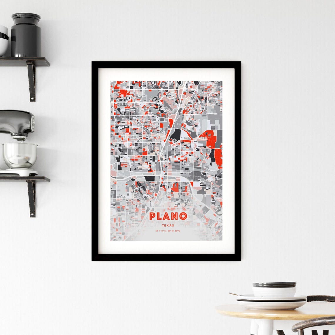 Plano Texas Expressive Red Modern Decorative City Map Art Poster - Image 2