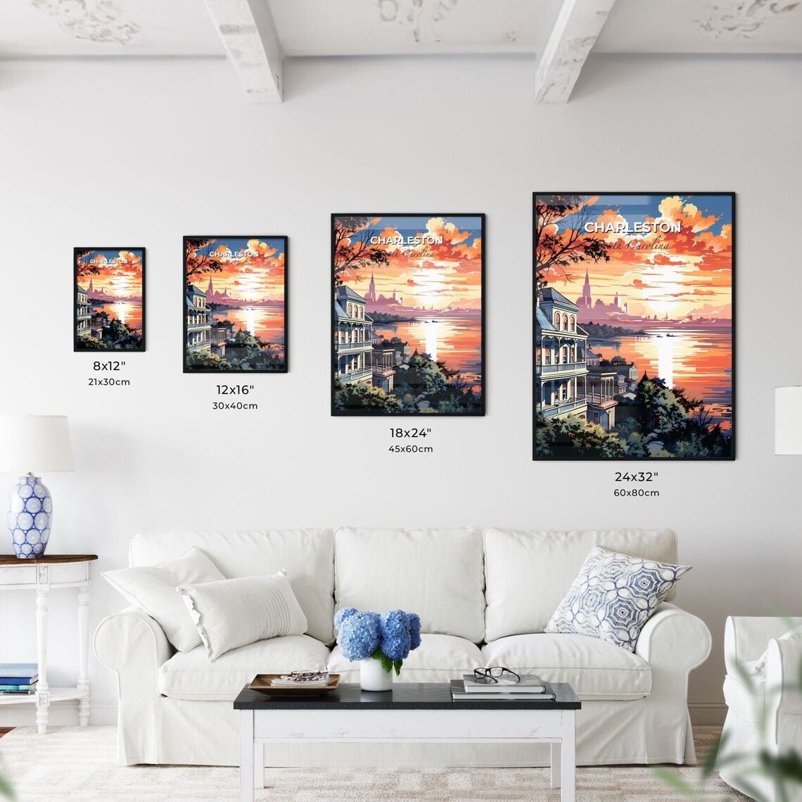 Charleston South Carolina Waterfront Sunset Sailboat Art Poster - Image 3