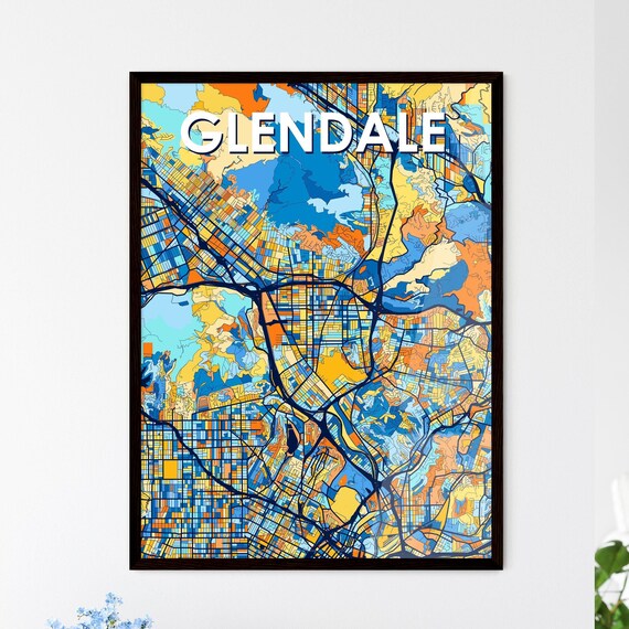 Glendale California Colorful Vibrant City Street Map Art Poster