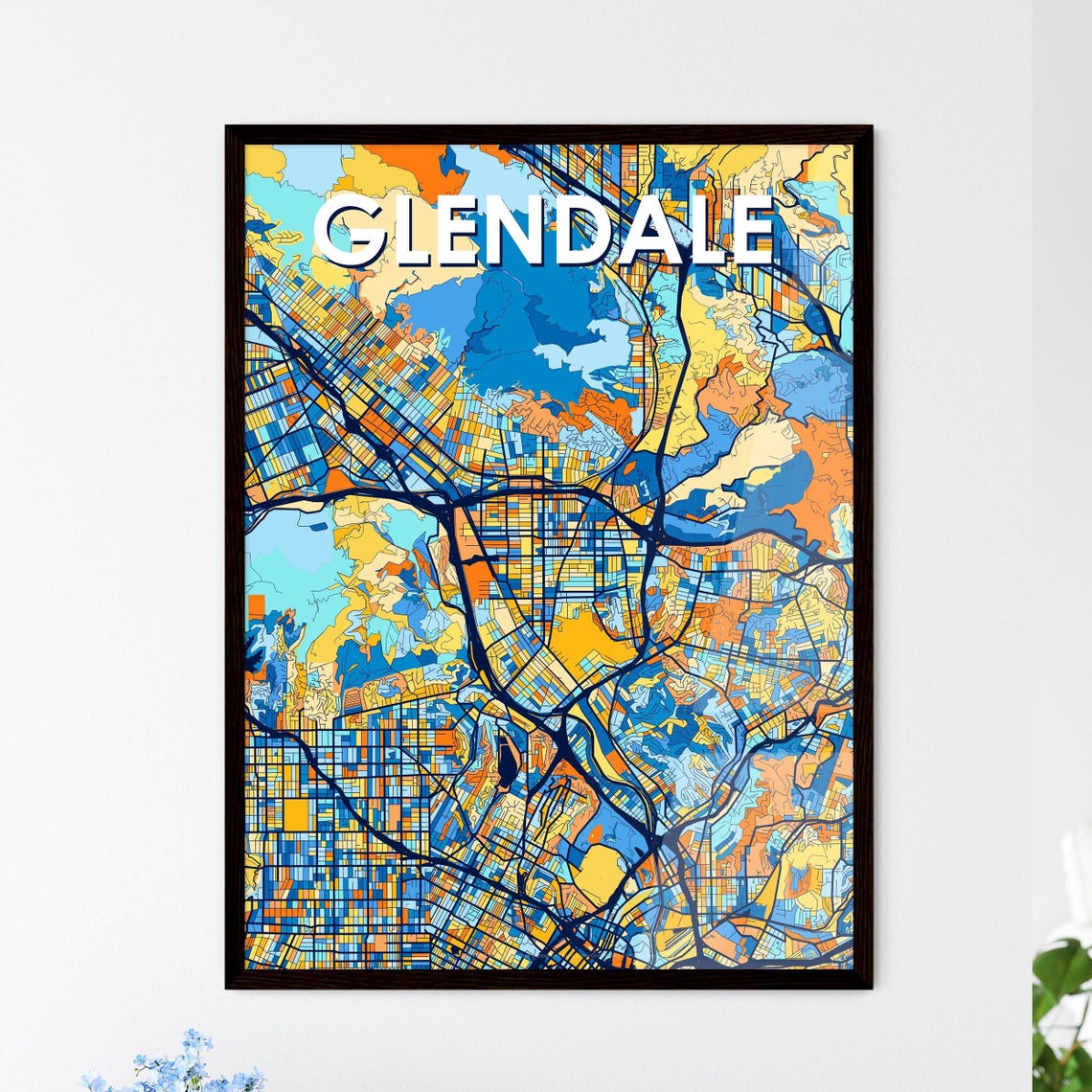 Glendale California Colorful Vibrant City Street Map Art Poster