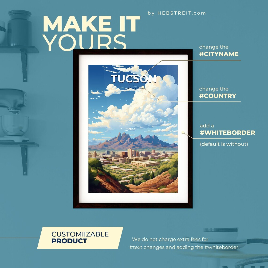 Tucson Arizona Desert Mountains Southwest Illustrated Travel Poster - Image 2