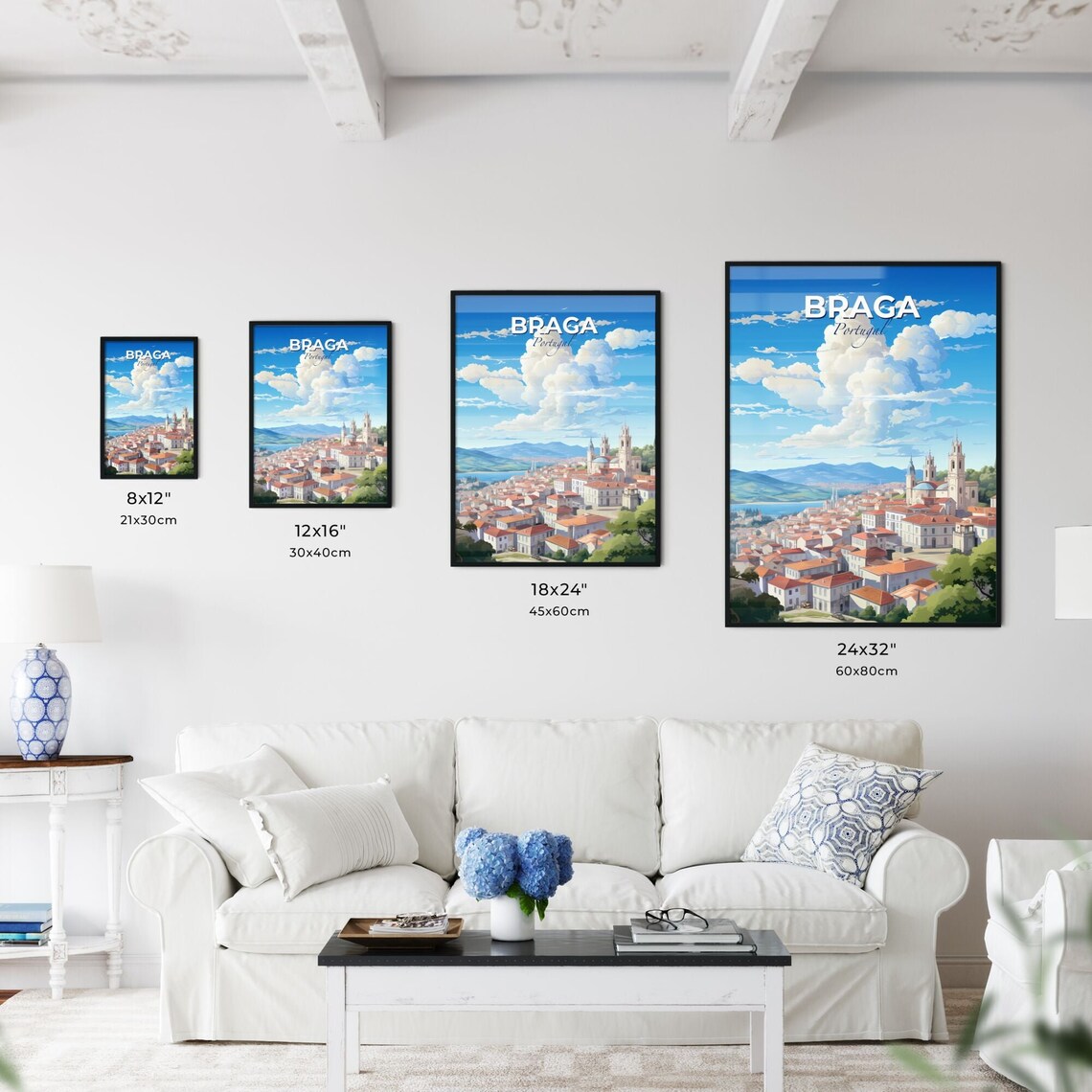 Braga Portugal Travel Poster Cathedral Towers Red Rooftops City Panorama - Image 3