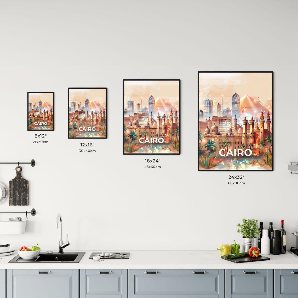 Cairo Egypt Pyramid and Mosque Illustrated Sunset Skyline Poster - Image 3