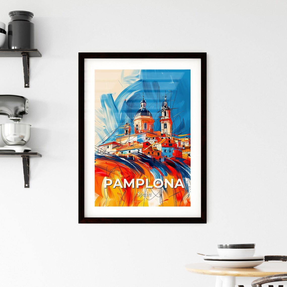 Pamplona Spain Colorful City Painting Abstract Cathedral Poster - Image 2
