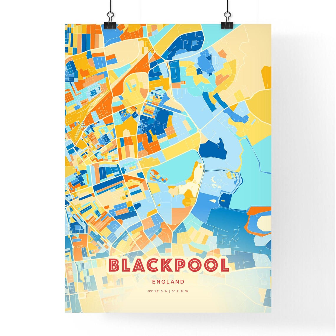 Blackpool England Colorful City Street Map Coordinates Poster - Image 3