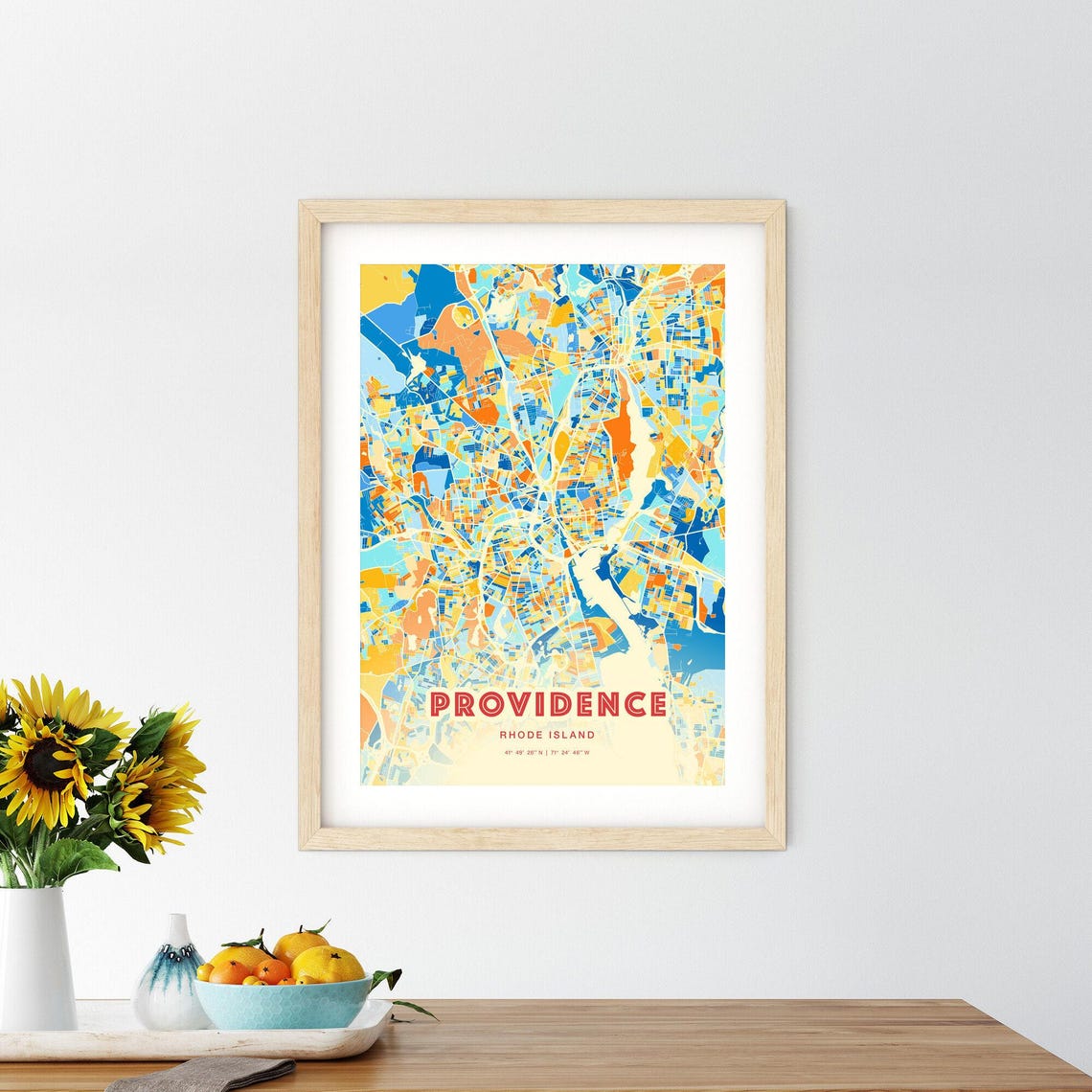 Providence Rhode Island Vibrant Blue Orange Mosaic City Map Poster - Image 2