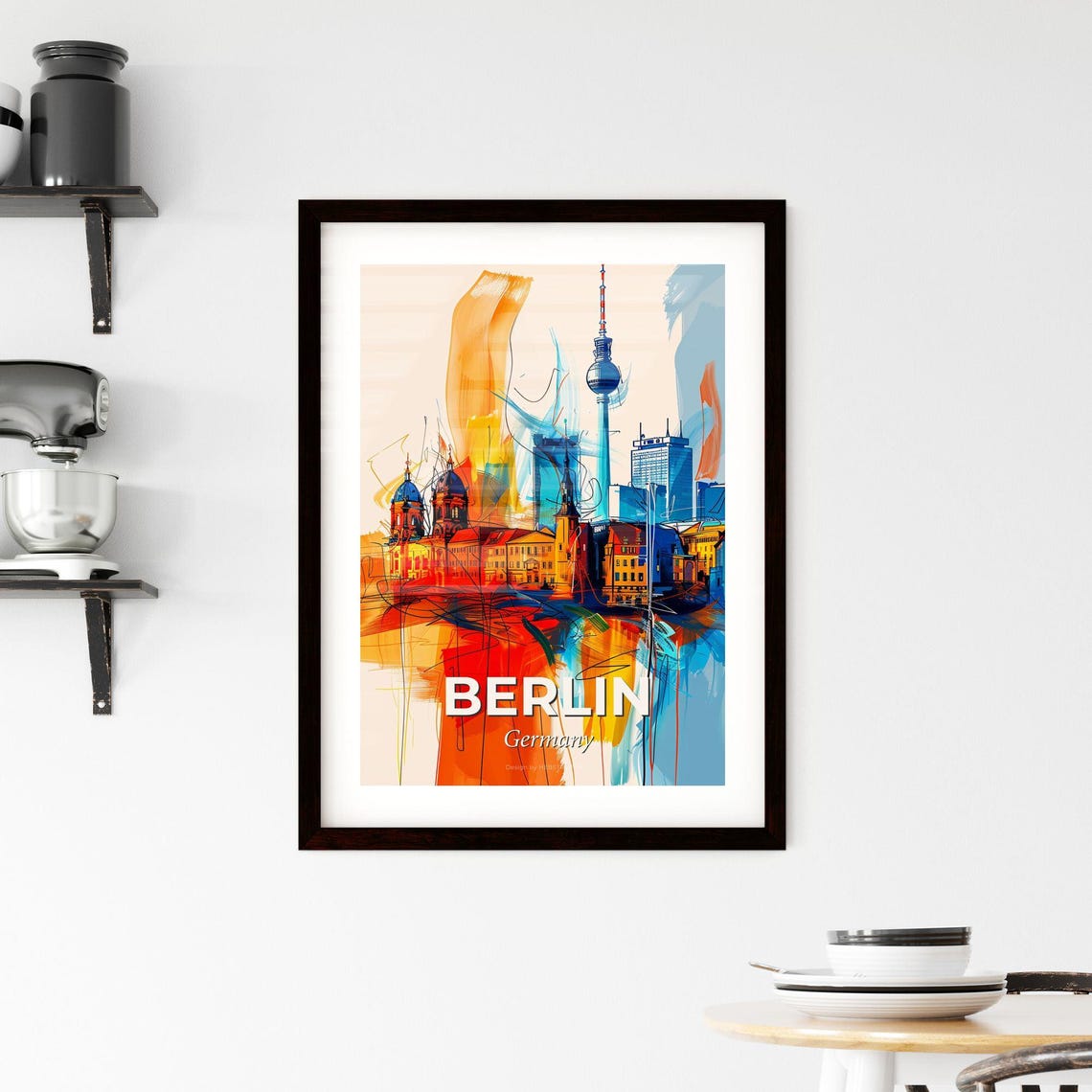 Berlin Germany Vibrant Watercolor TV Tower Skyline Art Poster - Image 2