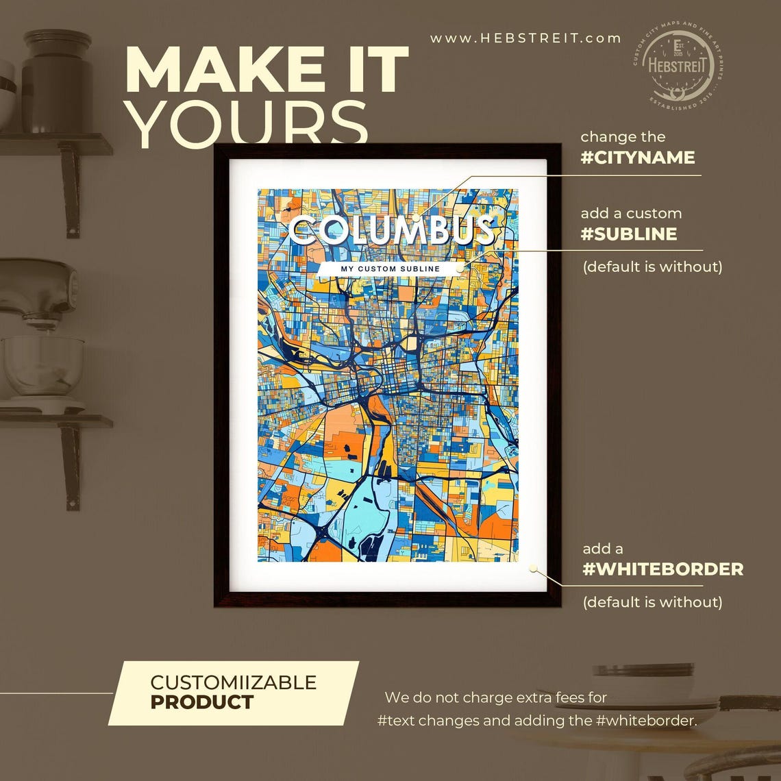 Columbus Ohio Vibrant Colorful Mosaic City Map Poster Customizable - Image 2