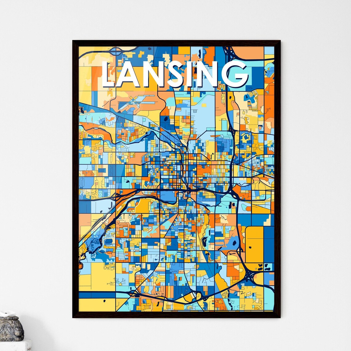 Lansing Michigan Vibrant Colorful Geometric Street Grid City Map Art Poster