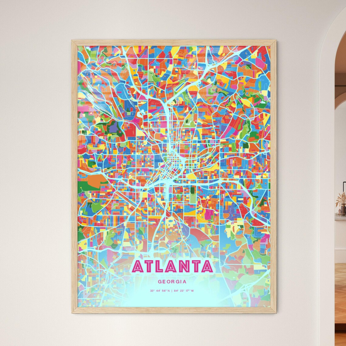 Atlanta Georgia Vibrant Crazy Colorful Mosaic City Map Poster