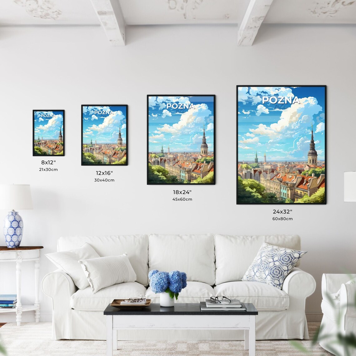 Pozna Polska Skyline Old Town Towers Church Spire Rooftops Travel Poster - Image 3