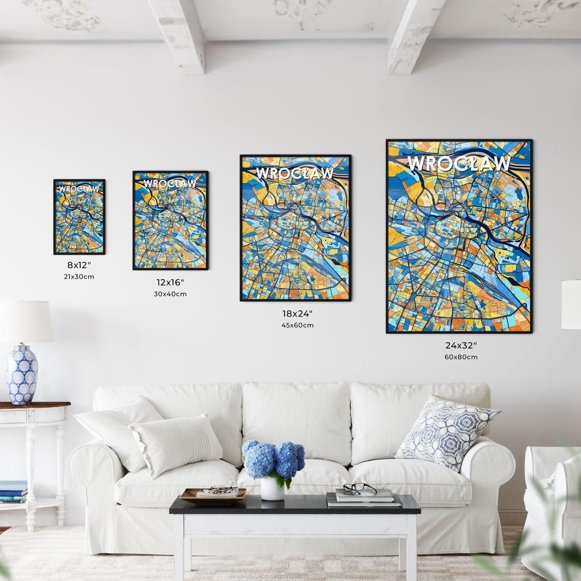 Wroclaw Poland Colorful Blue and Orange City Street Map Poster - Image 3