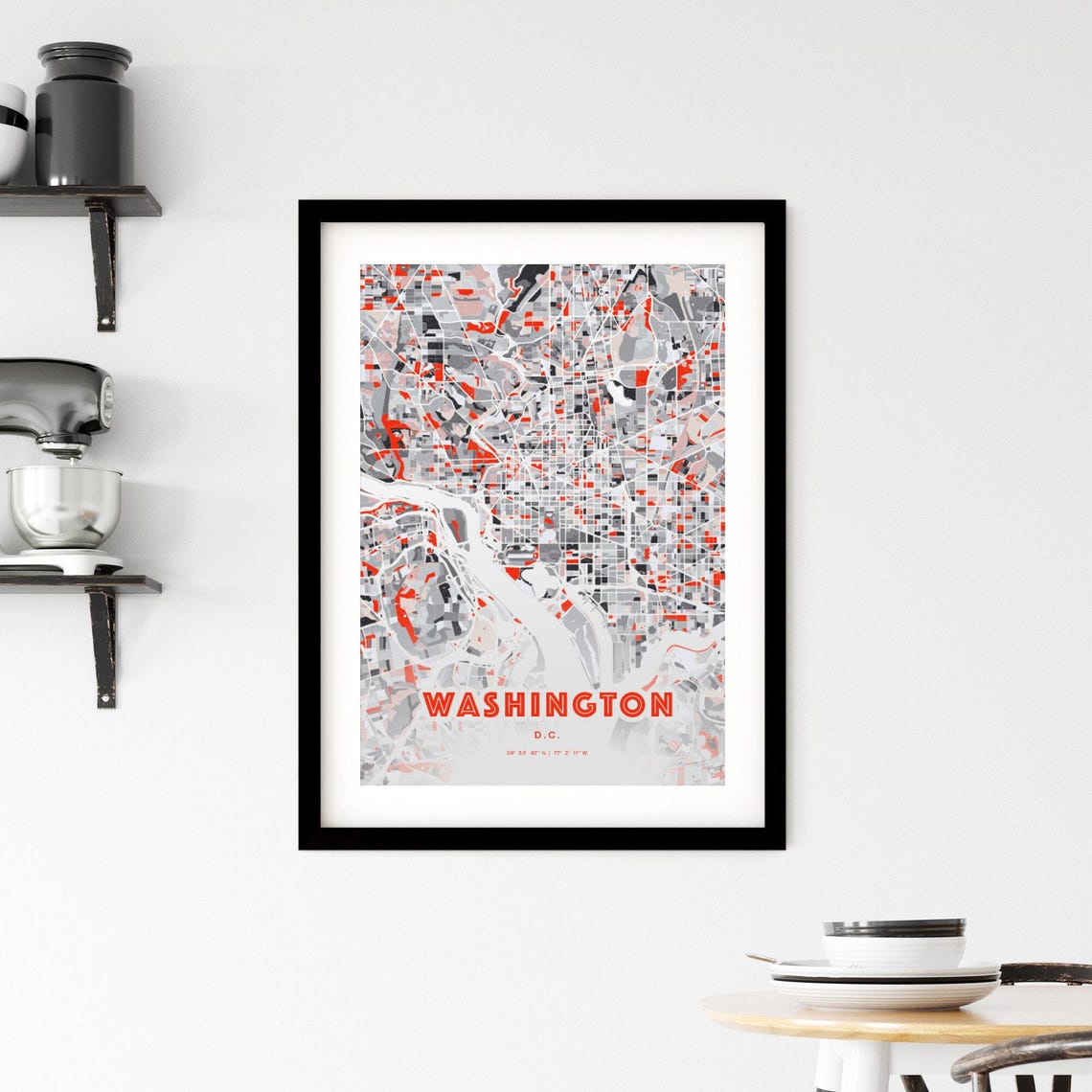 Washington D.C. Expressive Bold Red City Street Map Artwork Poster - Image 2