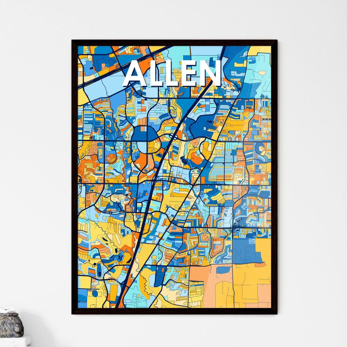 Allen Texas Eye Catching Colorful City Street Map Art Poster