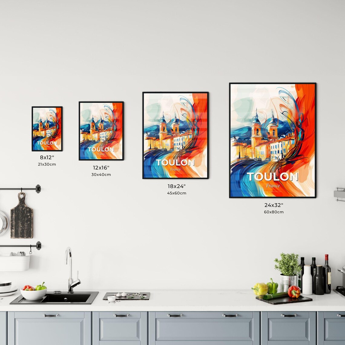 Toulon France Colorful Abstract Twin Towers Harbor Road Art Poster - Image 3