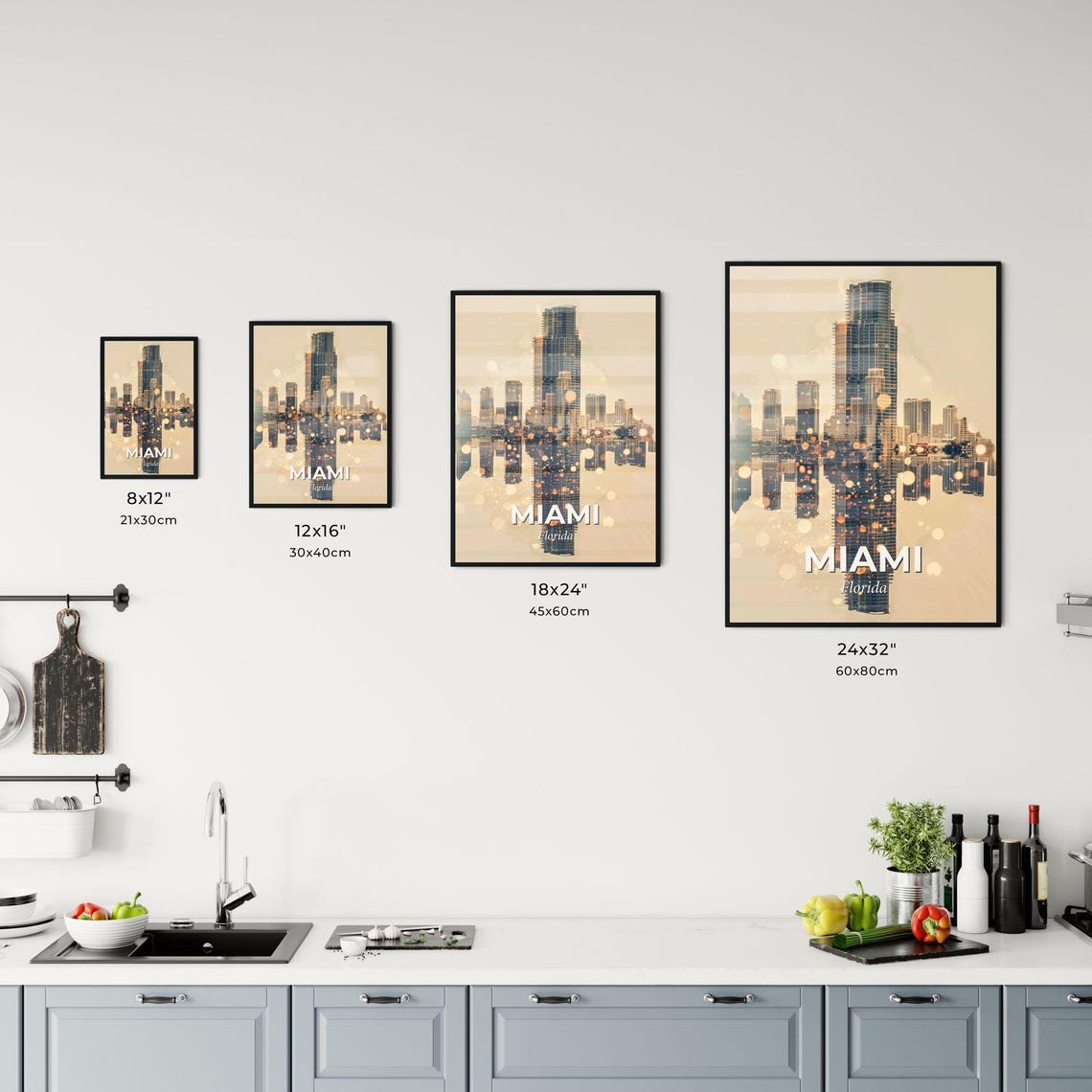 Miami Florida Glittering Skyscraper Reflection Night Art Poster - Image 3