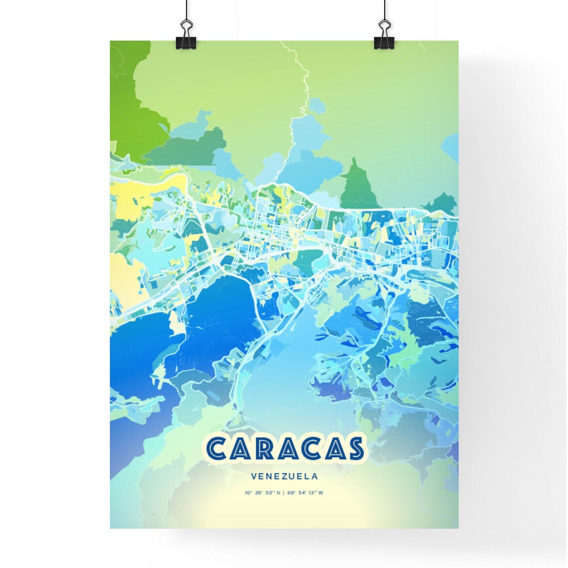 Caracas Venezuela Bluish Watercolor Modern Decorative City Map Art Poster - Image 3