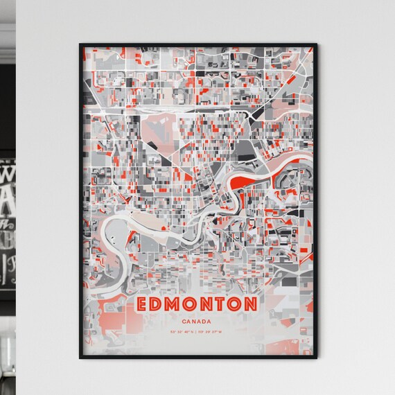 Edmonton Canada Expressive Red and Black City Map Artwork Poster
