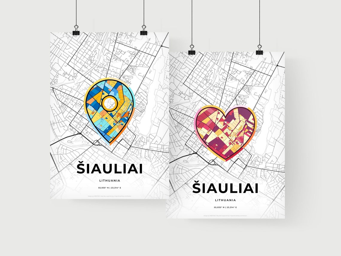 Šiauliai Lithuania Where It All Began Heart Map Coordinates Poster - Image 2