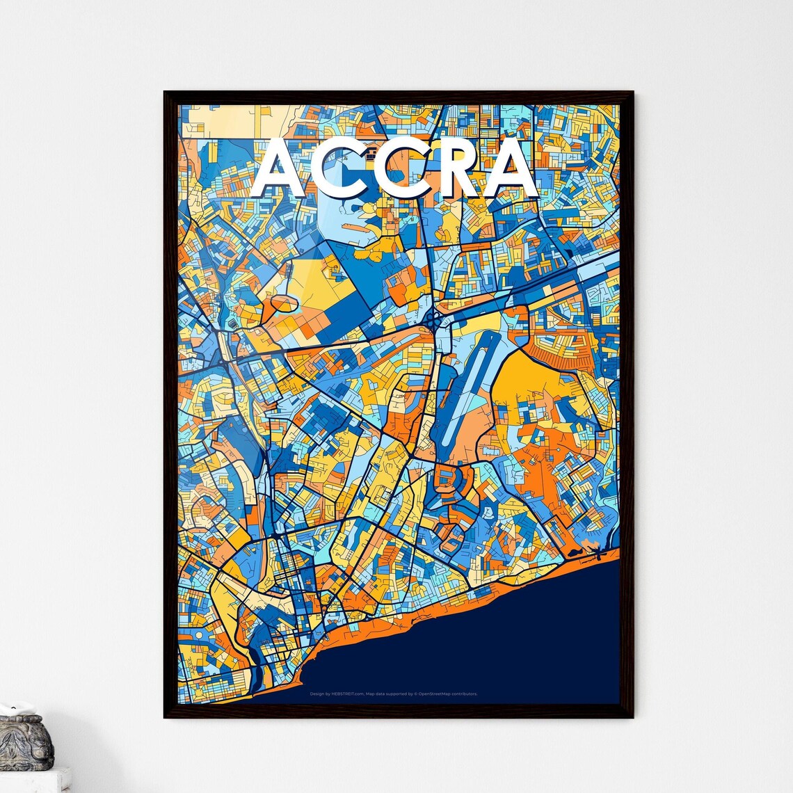 Accra Ghana Vibrant Coastal City Street Map Colorful Art Print
