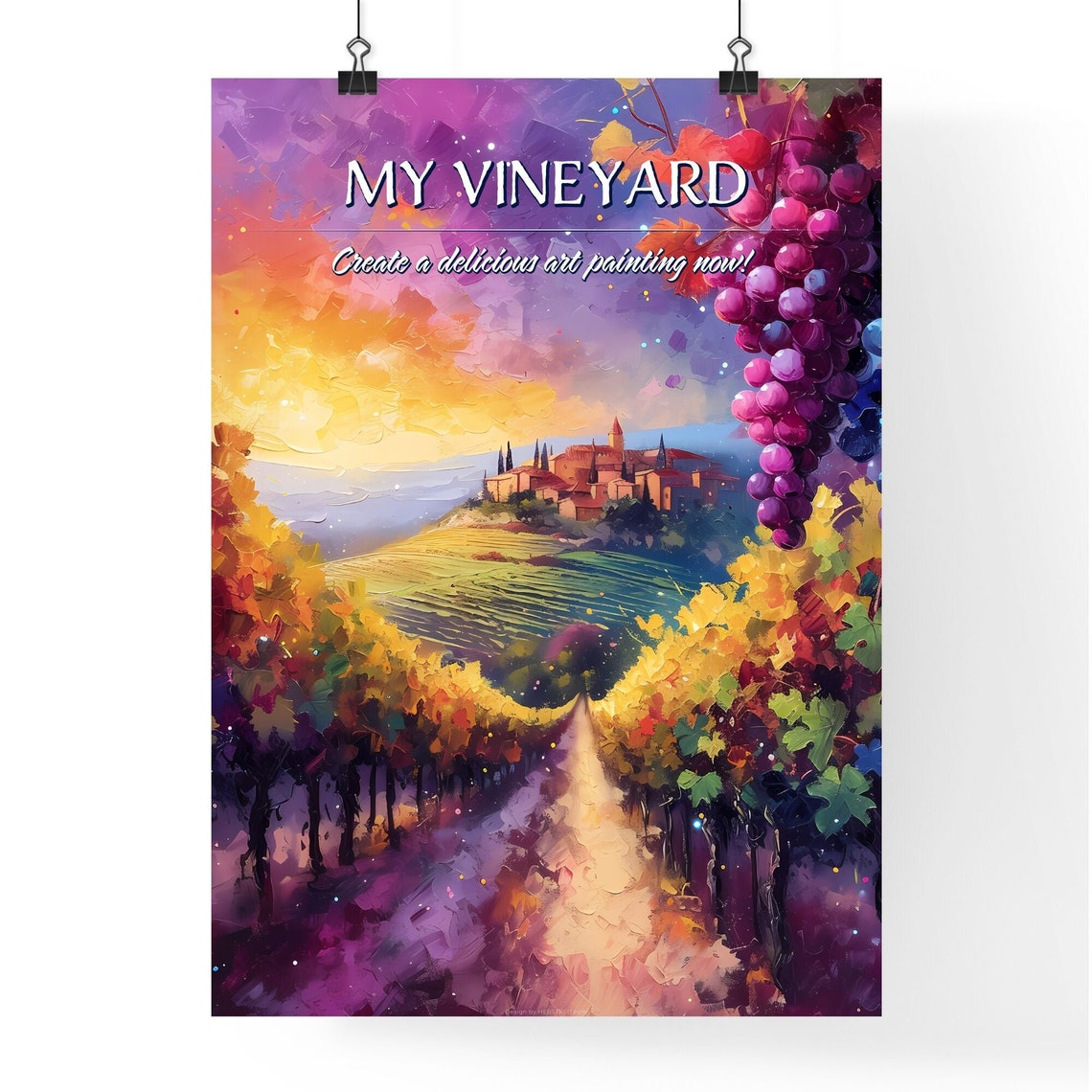 My Vineyard Sunset Harvest Hill Village Tuscan Style Art Poster - Image 4