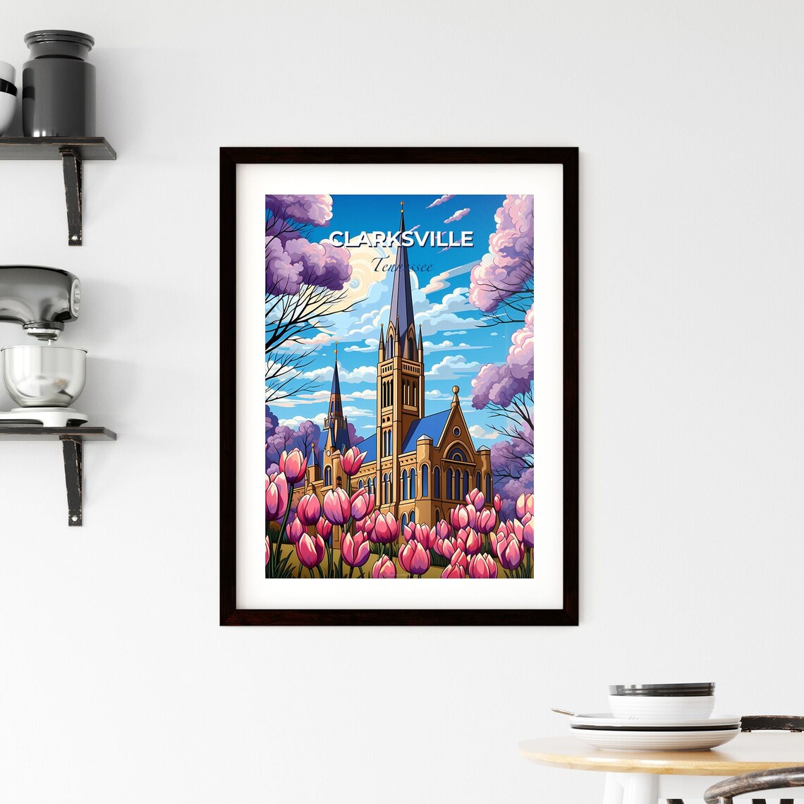 Clarksville Tennessee Spring Tulips Church Steeple Scene Poster - Image 2