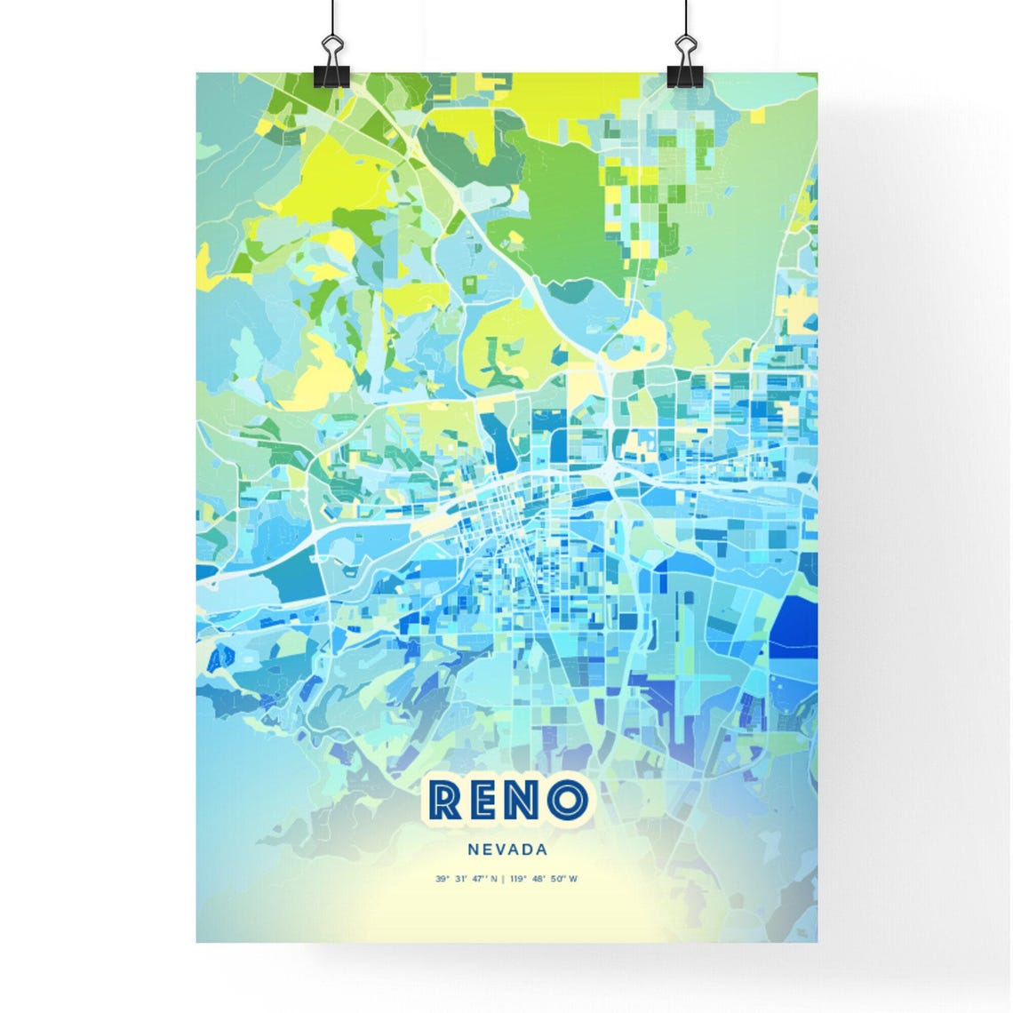 Reno Nevada Bluish Gradient City Map Art Poster Customizable - Image 3