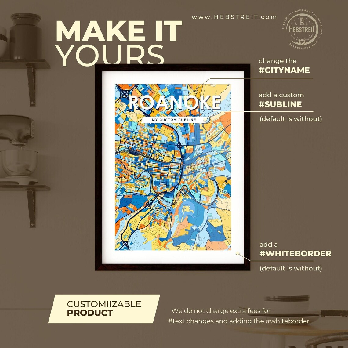 Roanoke Virginia Modern Colorful Street Map Art Print Home Wall Decor - Image 2