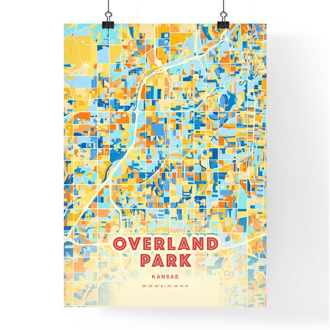 Overland Park Kansas City Map Poster Blue Orange Street Style - Image 3
