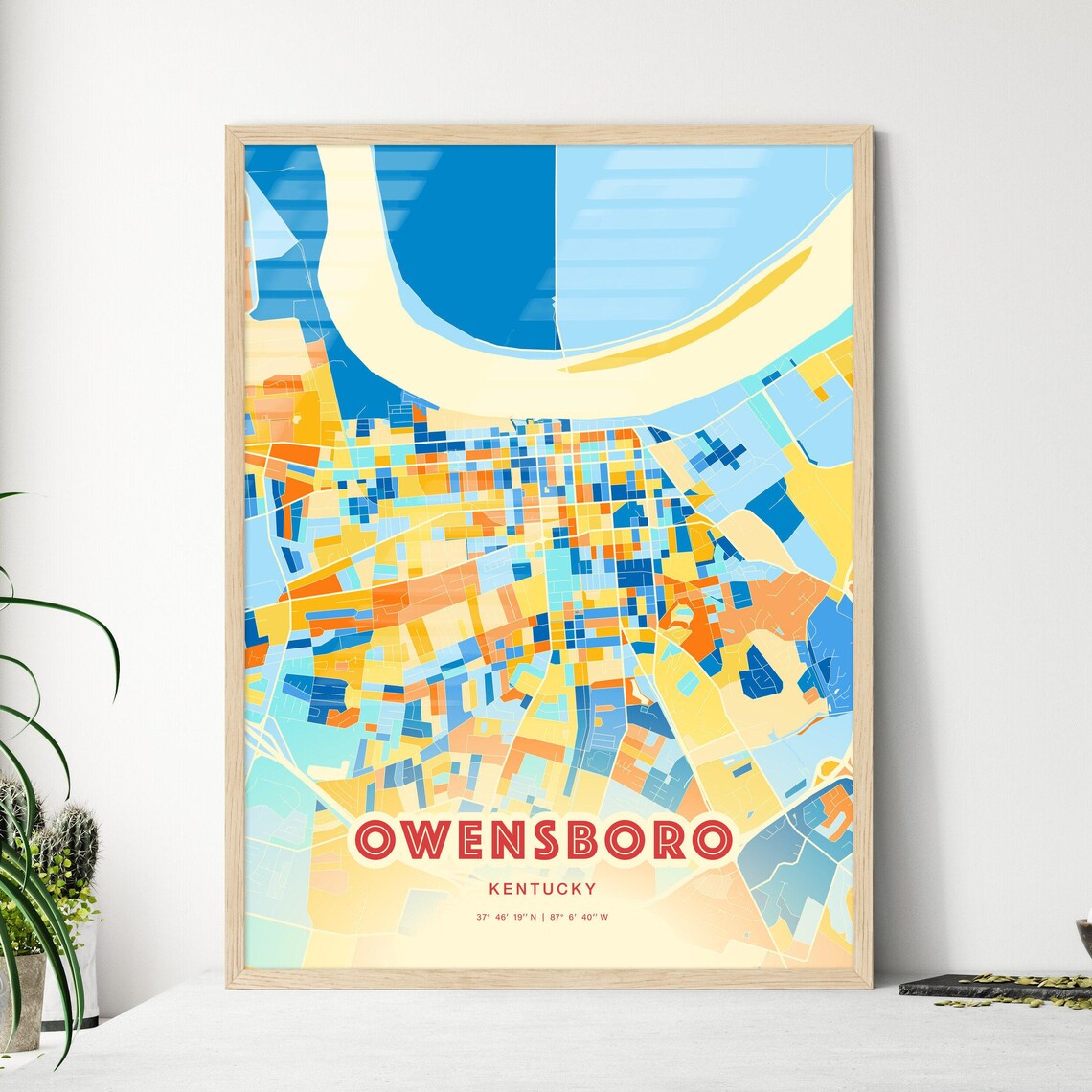 Owensboro Kentucky Blue Orange City Map Art Home Decor Poster - Image 3