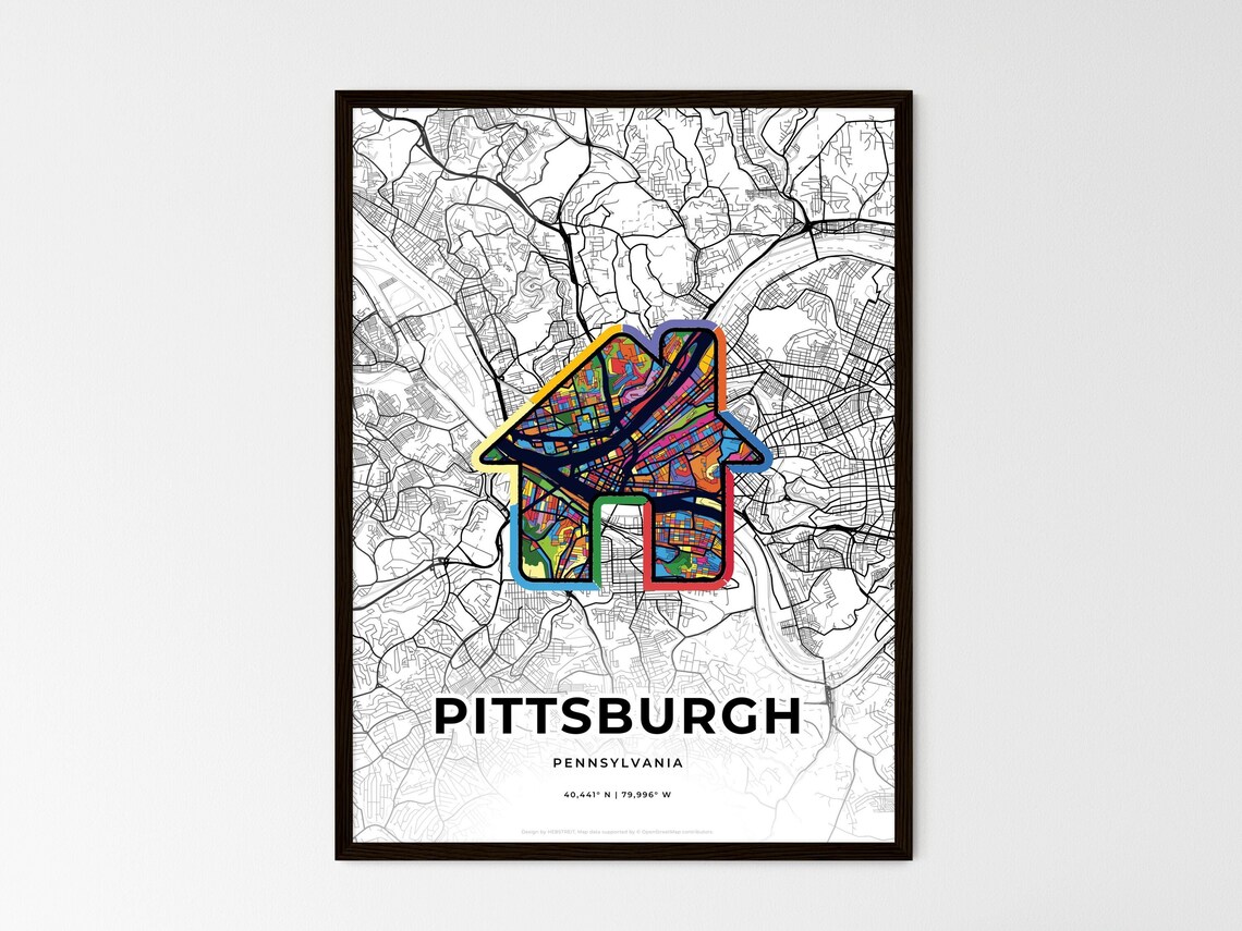 Pittsburgh Pennsylvania Minimal Map Art With Colorful Heart Icon Poster - Image 3